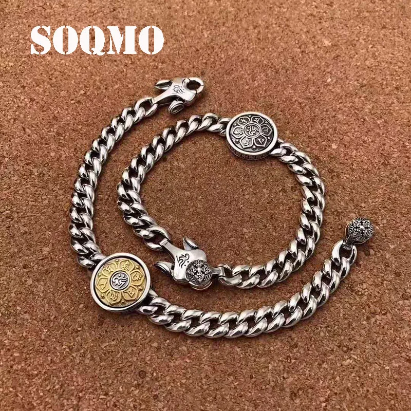 Браслеты SOQMO из стерлингового серебра 925 пробы Buddhistic мантра с шестью надписями
