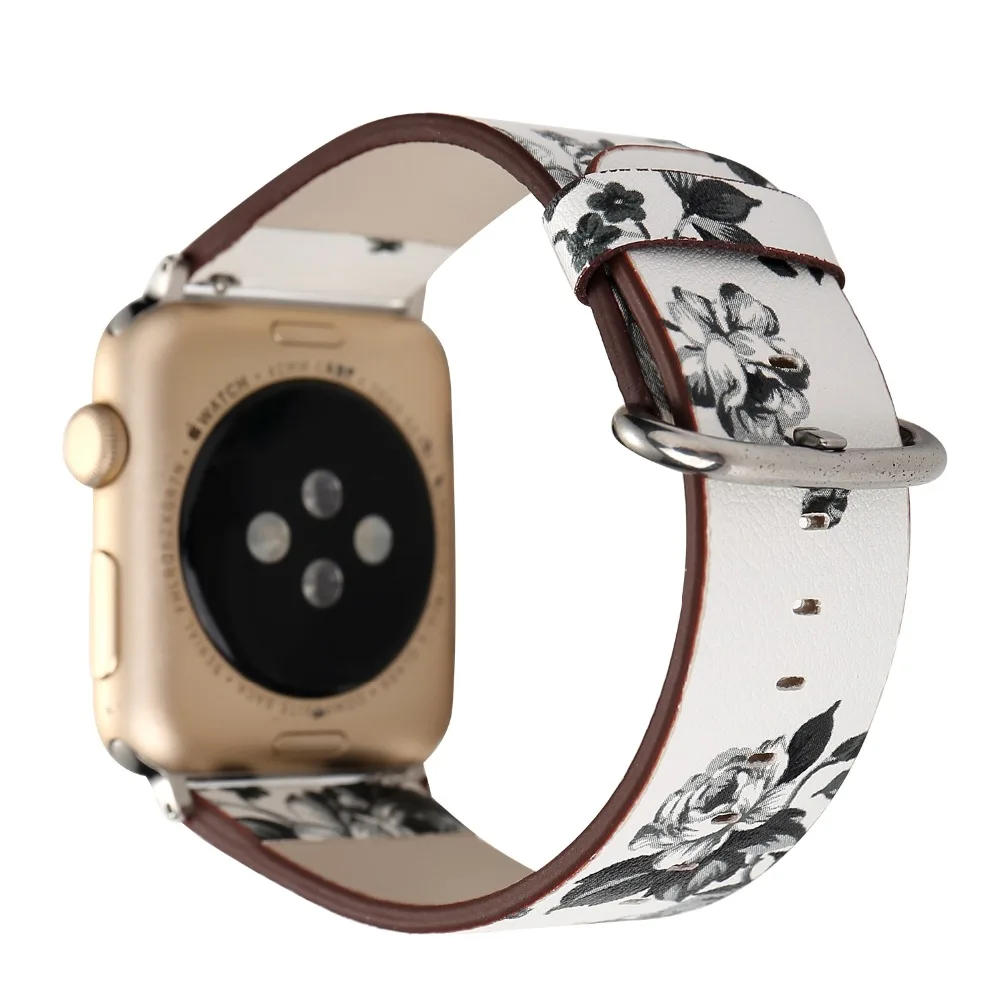 Кожаный ремешок с цветочным принтом для apple watch series 4 3 2 модный браслет сменные