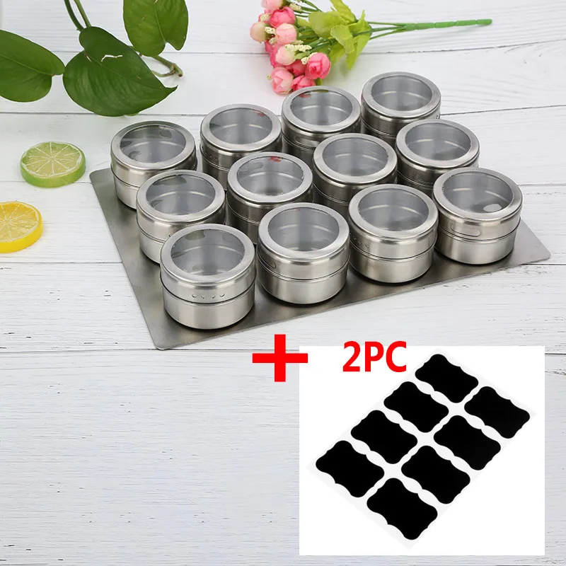 12 штук с магнитным дном для специй Набор банок из нержавеющей стали соль и перец