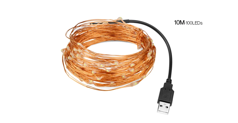 10 м 100 светодиодный s светодиодный светильник на солнечной энергии и USB питание сказочных огней медный провод Крытый Открытый гирлянды для праздника Рождество