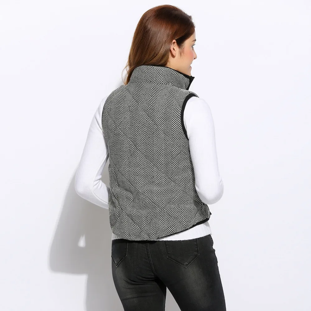 Повседневная Женщины Без Рукавов Открыть Стежка Полосой Стенд Воротник На