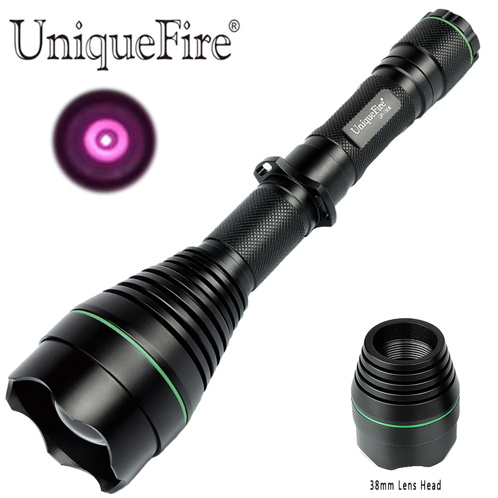 UniqueFire UF-1508 T50 IR 940NM Flashlight Zoom Adjustable Infrared Light Night Vision Torch for Hunting + 38mm Changeable Head
