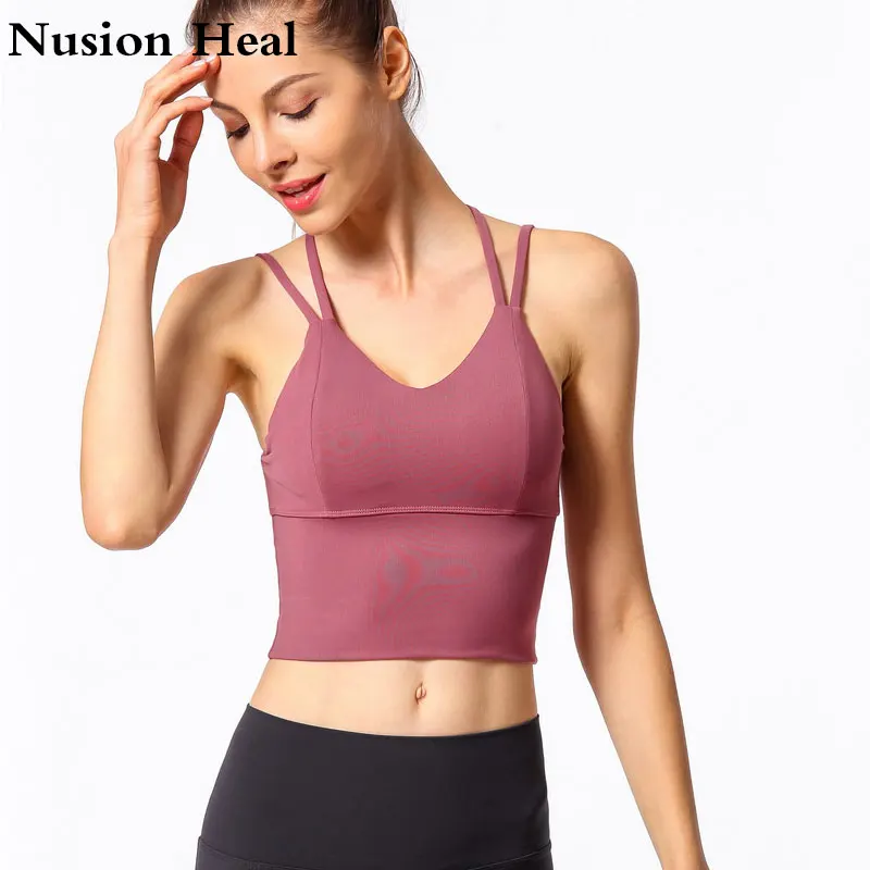 Топы на бретельках для йоги топы тренировок женщин рубашки фитнеса и кроп топ