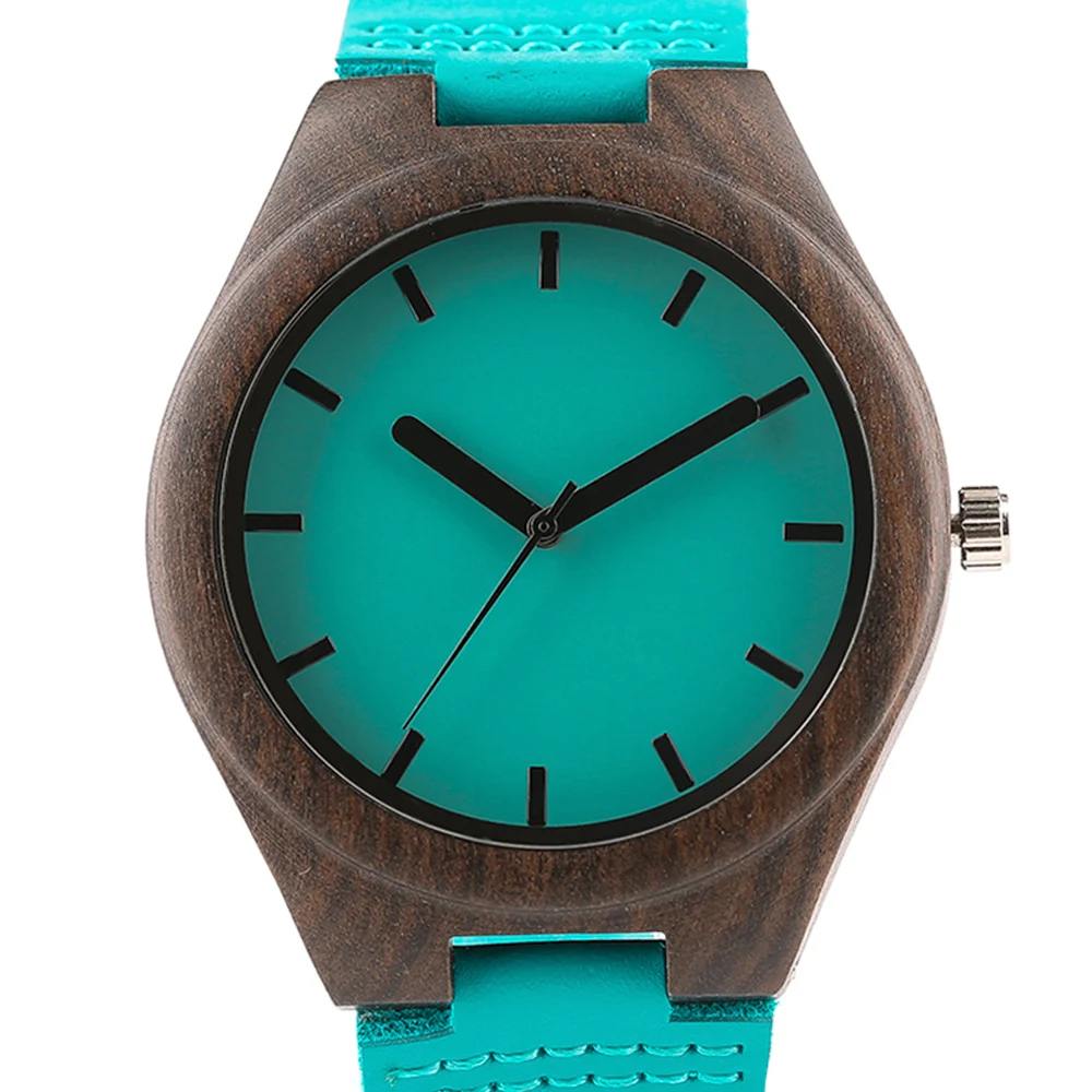 Модный яркий синий деревянные часы для мужчин и женщин подарок современный
