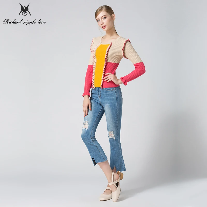 Новинка Женские Акрил пуловеры свитеры осень точка вышитые лоскутное Свитеры с