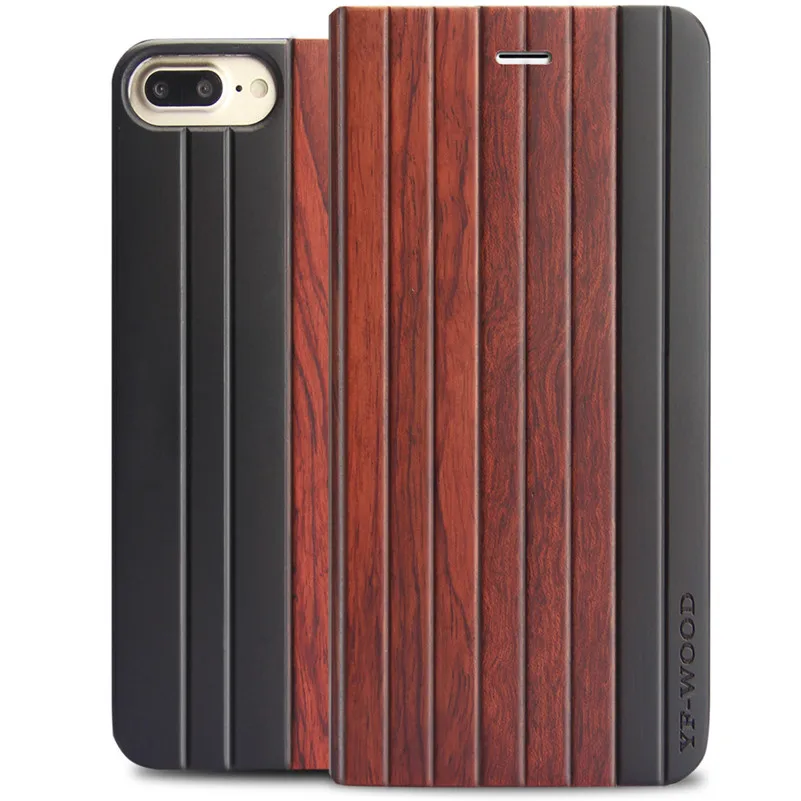 YFWOOD Ретро Натуральной Древесины Бамбука Чехол Для iPhone 7 8 ИСКУССТВЕННАЯ Кожа Флип Слот для Карты Задняя Крышка Для Apple iPhone7