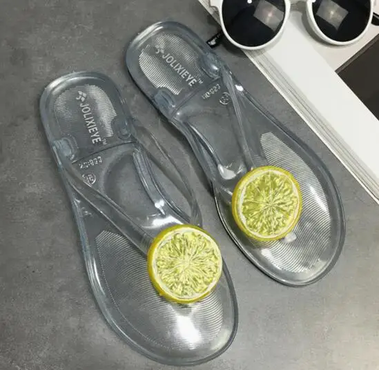Летом прохладно lemon декорированные сланцы женская брендовая одежда для девочек; Новое поступление Прозрачный каблук пляжные шлепанцы без задника с открытыми пальцами женские туфли из прозрачного пластика; sapato feminino - Цвет: Цвет: желтый