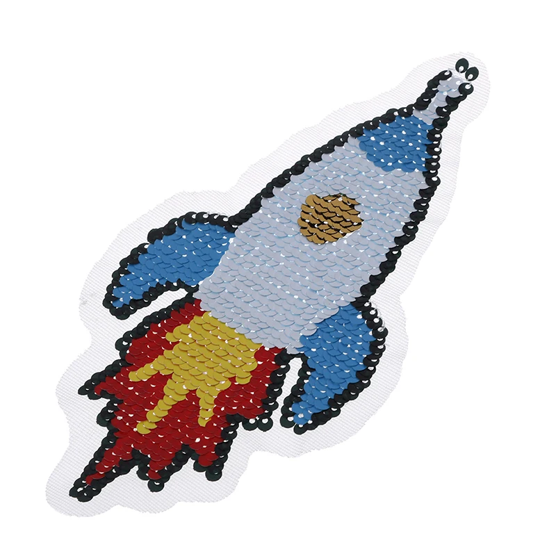 DIY Patch Applique Bag Clothing Coat Sweater 2020 NEW Cartoon rocket Reversible Change color Sequins Sew On Patches for clothes | Дом и сад