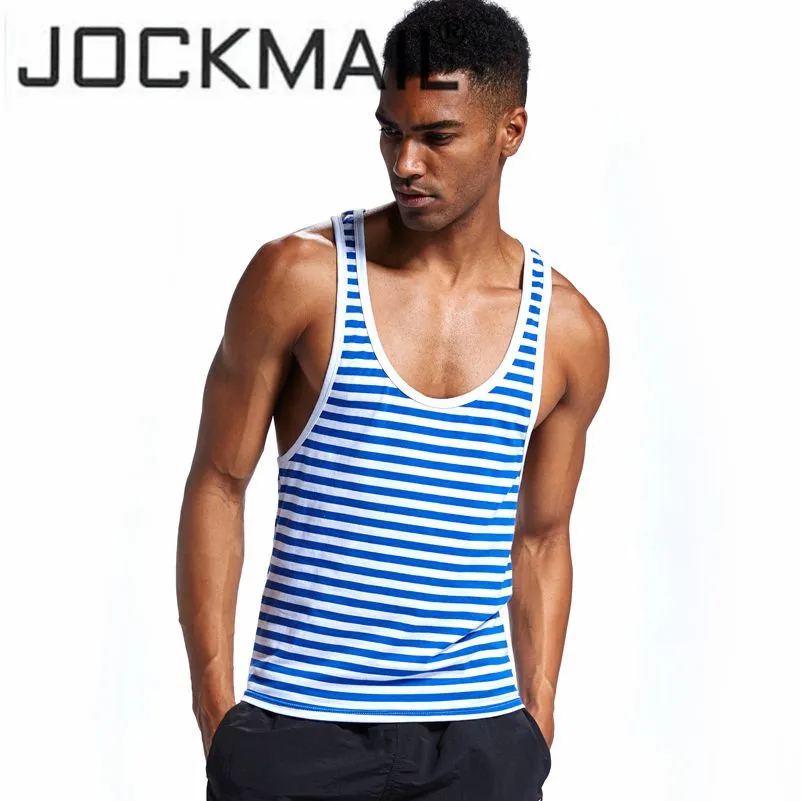 Бренд jockmail, летний топ на бретелях для мужчин, хлопок, полосатый, плотный, бодибилдинг, мягкий, дышащий жилет, майка, велоурезанная