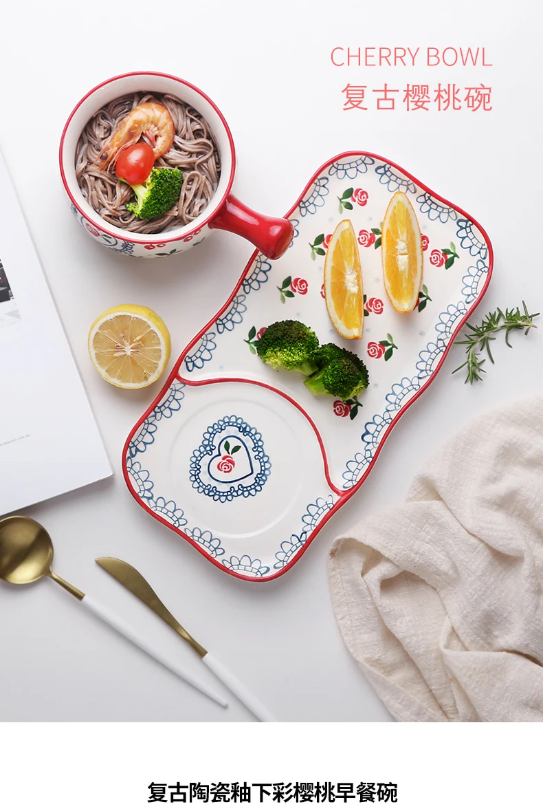 С ручкой миска для завтрака миска для овсяной каши керамическая чаша для лапши быстрого приготовления японский стиль десертная посуда послеобеденный чайный набор