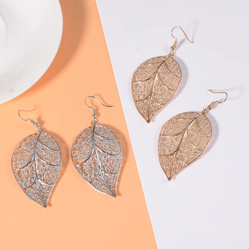 SUKI Boho золотистые металлические длинные большие листья висячие серьги подвески с