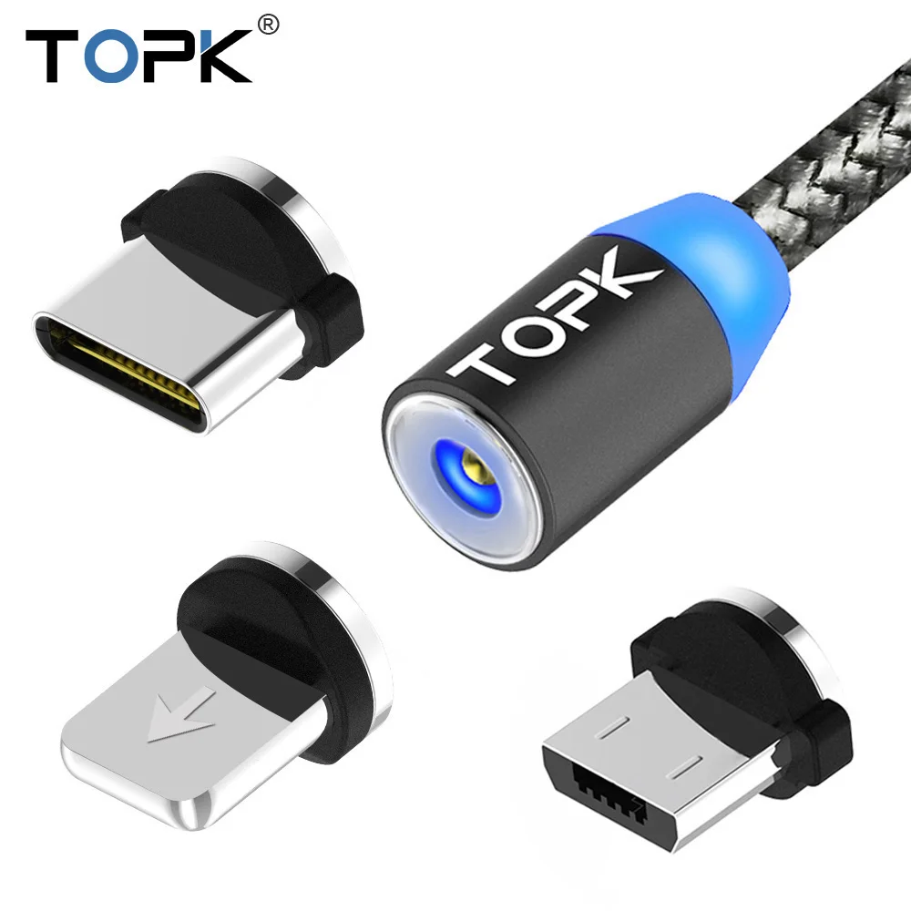 Магнитный кабель TOPK Micro usb type C для iPhone и type-C адаптер зарядного устройства