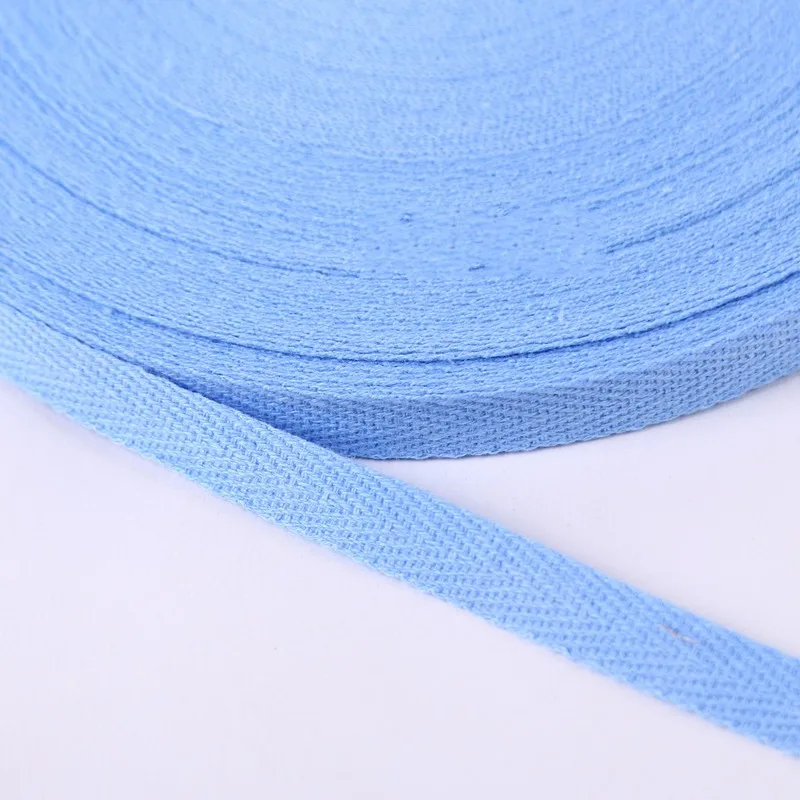 22 Light sky blue Ribbon 1cm 2cm Multi Color Herringbone Tape Ribbons 10mm Woven Cotton Sewing Overlock Cloth Strap Belt DIY Accessories 50Yards - Цвет: 22 Light sky blue