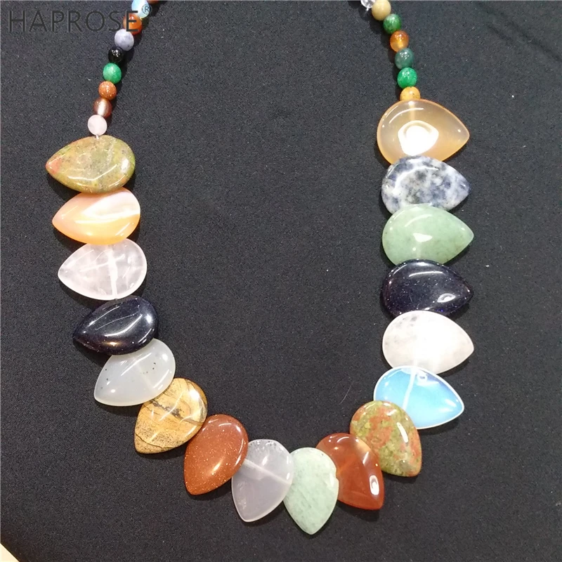 

HAPROSE Black Agate Necklace Women Men Natural Stone Onyx Leaf Pendant Jewelry Power Gemstone crystal necklace free shipping