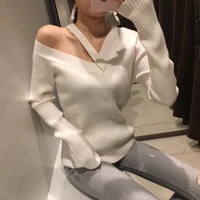 2020 poncho promotion solid polyester women sweaters and pullovers pullover new shoulder v neck irregular knit slim was sweater