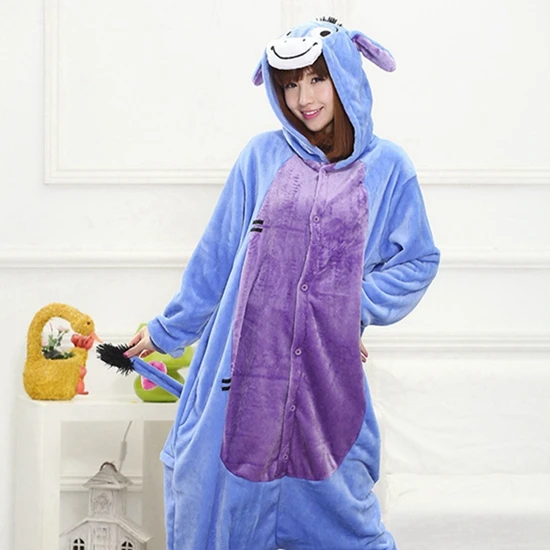 Взрослое животное пижамы Kigurumi Burro комплект комбинезон на молнии зимний унисекс мультфильм пижамы - Цвет: Синий