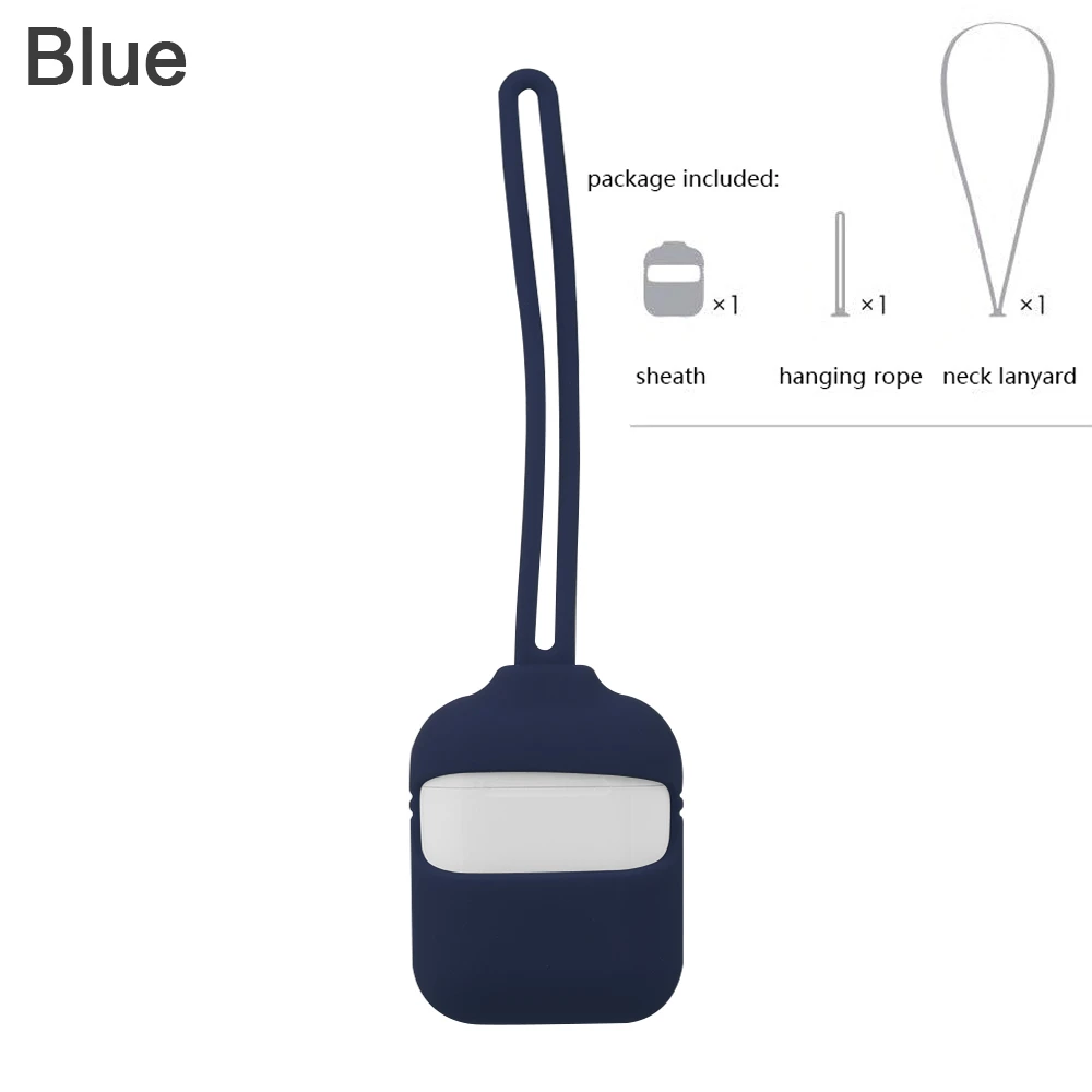 blue Противоударный силиконовый чехол для Apple AirPods с ремешком на шею и Bluetooth, защитный чехол для Air Pods - Цвет: blue