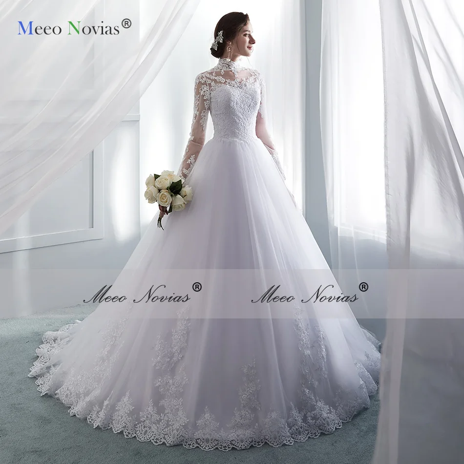 Meeo Novias Новое свадебное платье с высоким воротом и длинным рукавом 2019 IIIusion