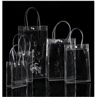 150pcs/lot 20*16*8cm Transparent soft PVC gift tote packaging bags with hand loop, clear Plastic handbag, cosmetic bag