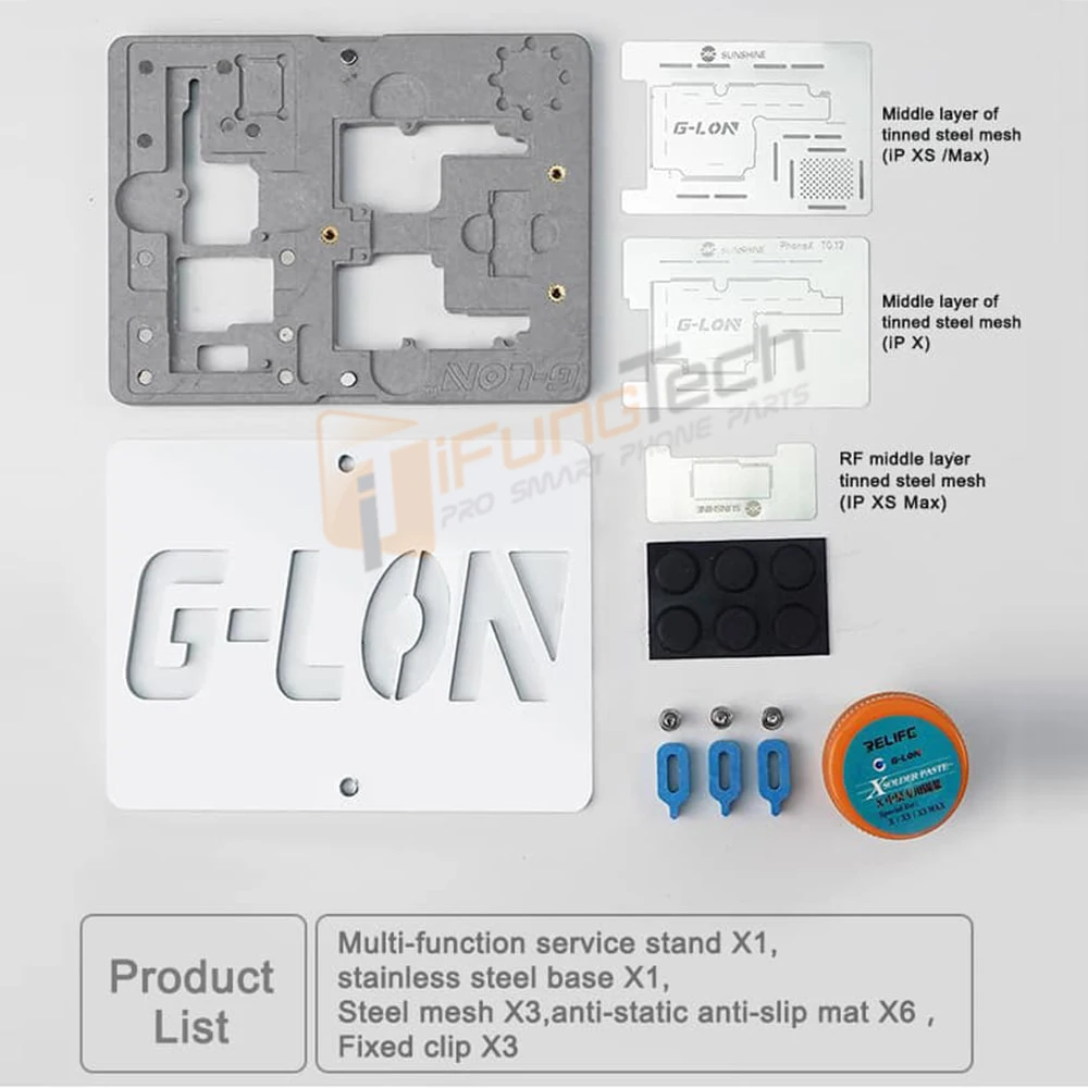 G-Lon SS-601K For iPhone X / Xs Max Mainboard BGA Reballing Stencil Plant Tin Set PCB Fixture Platform+Solder Paste | Мобильные