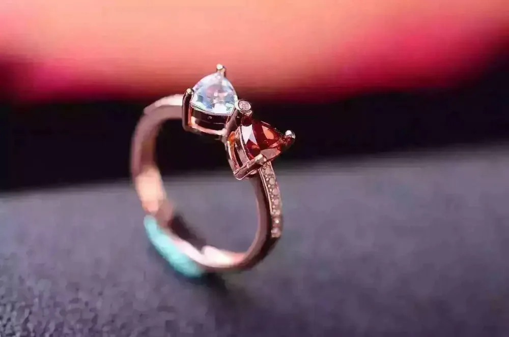 100% натуральный гранат и Топаз кольцо из стерлингового серебра s925 пробы 5 мм