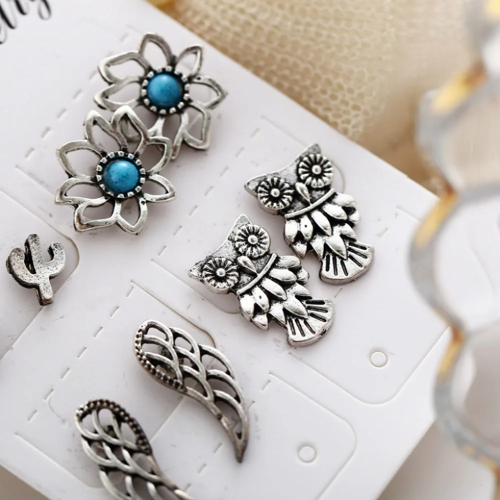 Женские винтажные серьги с цветком и крыльями совы кактус высокое качество хит