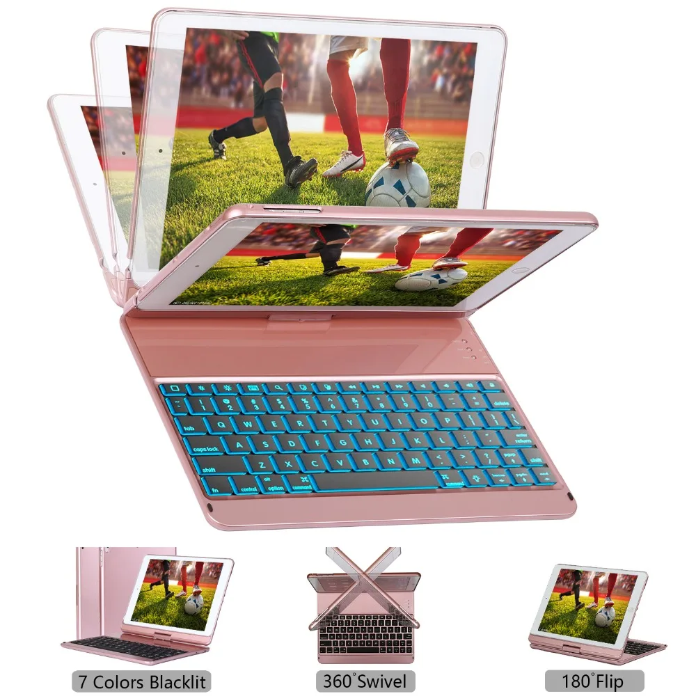 Чехол-клавиатура для ipad 9,7, подходит для ipad Air 1 и 2, 5th и 6th Gen ipad, ipad Pro 9,7, вращающийся Bluetooth беспроводной смарт-чехол