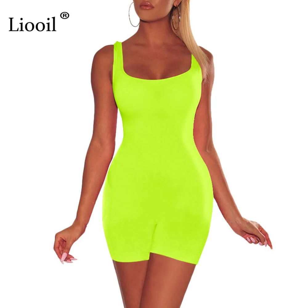 Fluorescent Green Liooil, сексуальный Облегающий комбинезон, флуоресцентный зеленый комбинезон для женщин,, летние вечерние комбинезоны с открытой спиной, женский комбинезон, Комбинезоны - Цвет: Fluorescent Green