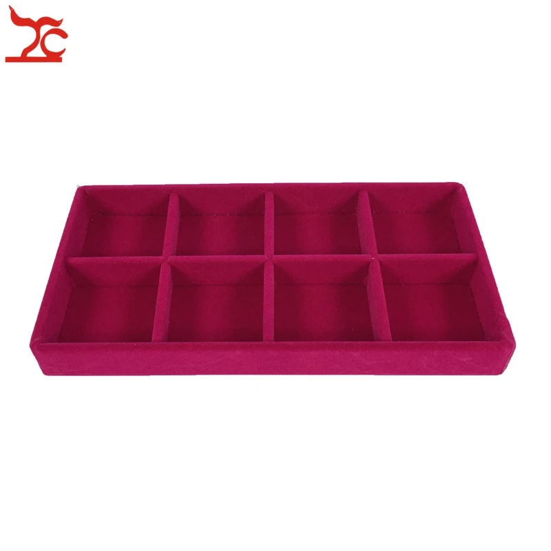 

3Pcs High Quality Velvet Jewelry Display Tray Ring Earring Storage Box Removable 8 Grid Earring Organizer Display Tray Rose Red