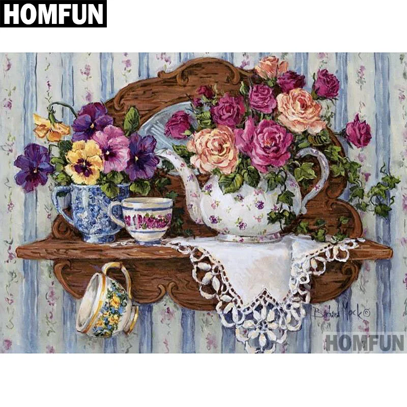 

HOMFUN Full Square/Round Drill 5D DIY Diamond Painting "flowers & cup" 3D Embroidery Cross Stitch 5D Decor Gift A00545