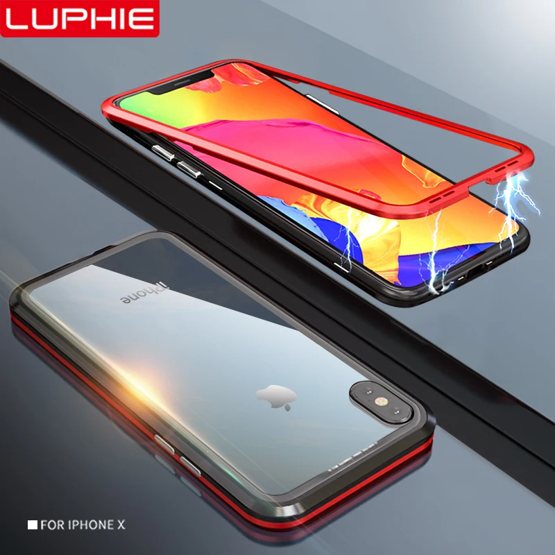 LUPHIE Контрастный ЦВЕТНОЙ Магнитный чехол для iPhone X XS Max прозрачная Задняя
