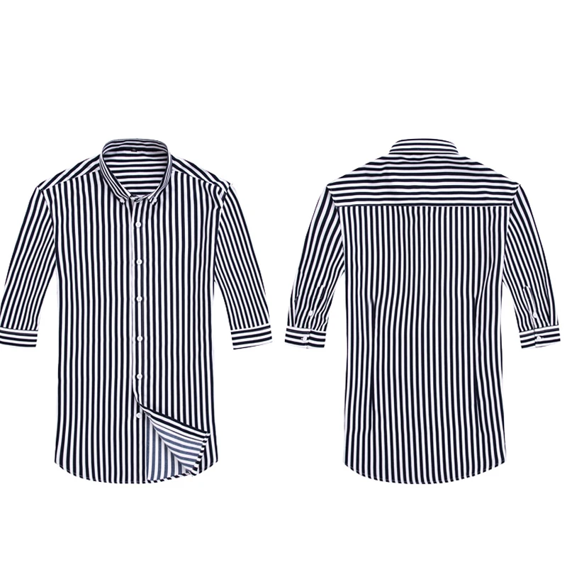 

WSGYJ Men's Shirt Business Casual Half Sleeved Classic Striped Male Social Dress Shirts Soft Comfort Slim Fit Styles Man