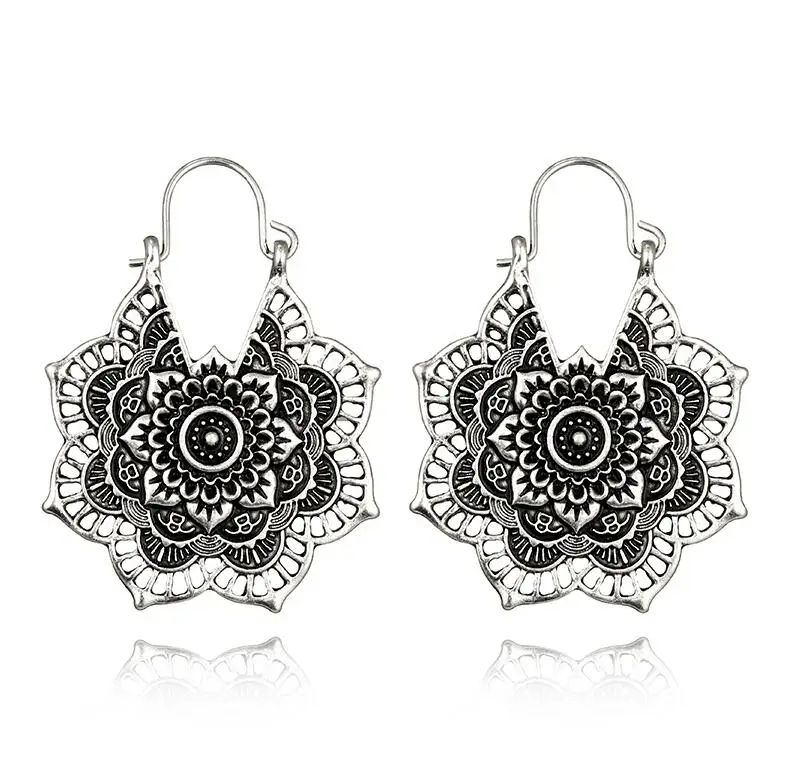 5123-silver Tocona, винтажные, античные, золотые, серебряные, черные, полые, цветочные серьги-кольца из металла, Панк Сплав, серьги Brincos для женщин, ювелирное изделие 5673 - Окраска металла: 5123-silver
