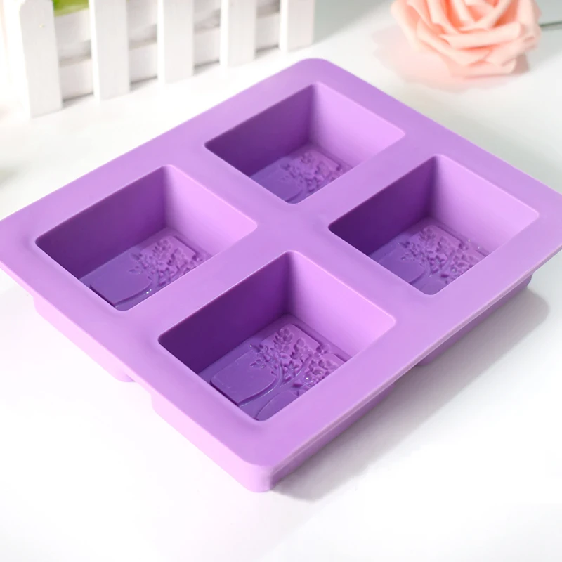 4 отверстия свечи квадратная форма Счастливое дерево пищевое Силиконовое мыло