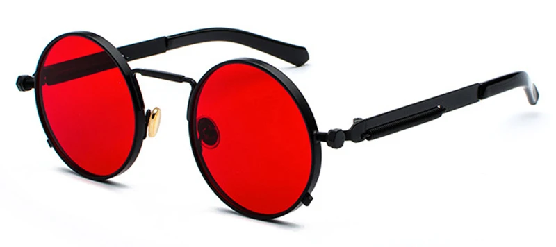 black with clear red Kachawoo, круглые готические стимпанк Солнцезащитные очки, мужские, красная металлическая оправа, Ретро стиль, круглые солнцезащитные очки для женщин, лето, UV400 - Цвет линз: black with clear red