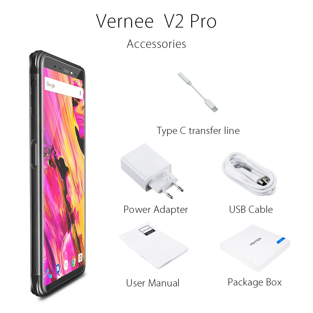 Vernee V2 Pro Водонепроницаемый смартфон с IP68 5 99 "FHD Face ID глобальной сети 6 ГБ 64 четыре