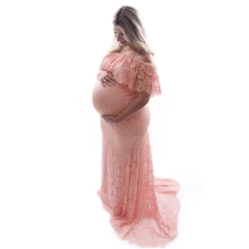 Maternity Photography Props Clothes For Pregnant Women Lace Shoulderless Tailed Dress Photo Shoot Pregnancy | Мать и ребенок