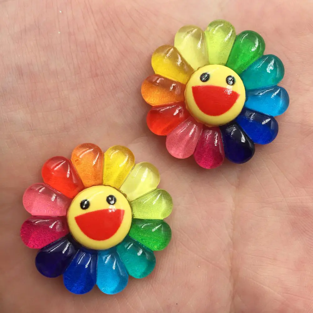 6 pcs 30mm Новая блестящая полимерная цветная улыбка Радуга Подсолнух плоская задняя часть аппликация со стразами Сделай Сам свадебный скрапбук ремесло SF678-679 - Цвет: 6 pcs 30mm