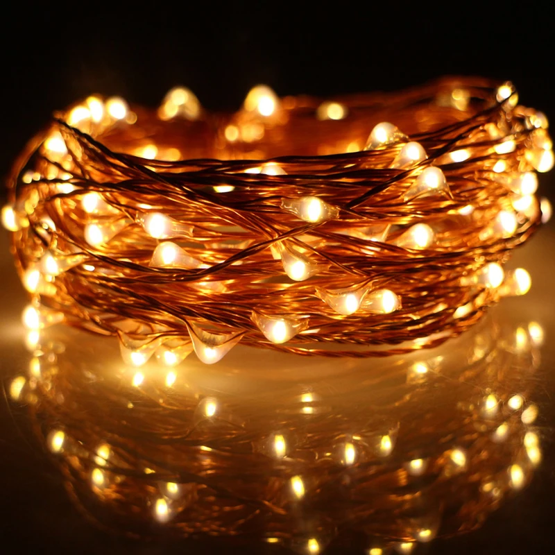 3/5/10 м светодиодная гирлянда с батарейным питанием медная проволочная лампы для