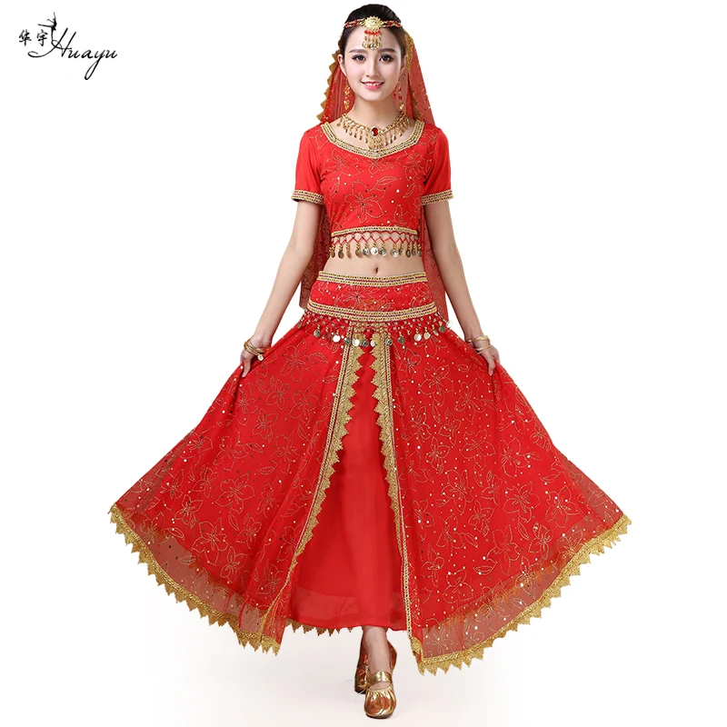 Belly dance dress Indian costume 4pcs set Bollywood Costume oriental costumes for women adults skirt HY0054. | Тематическая одежда