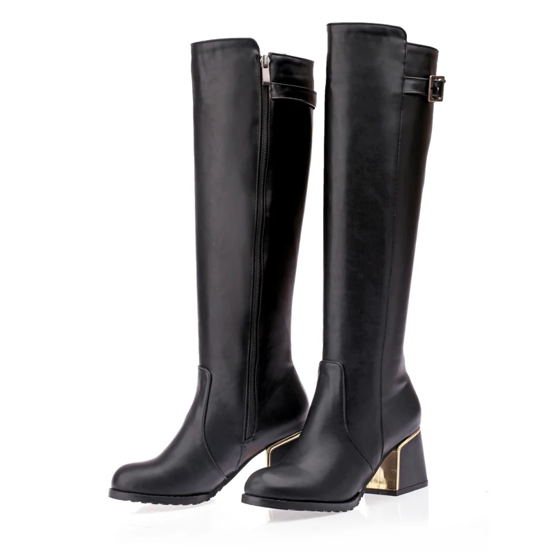 2016 Fashion winter women shoes big size 30-50 round toe buckle decoration high heels Knee-High boots small 30 31 32 33 HQW-A18 | Обувь