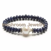 pave zircon micro freshwater baroque pearl bracelet boho blue agates stretch bracelet