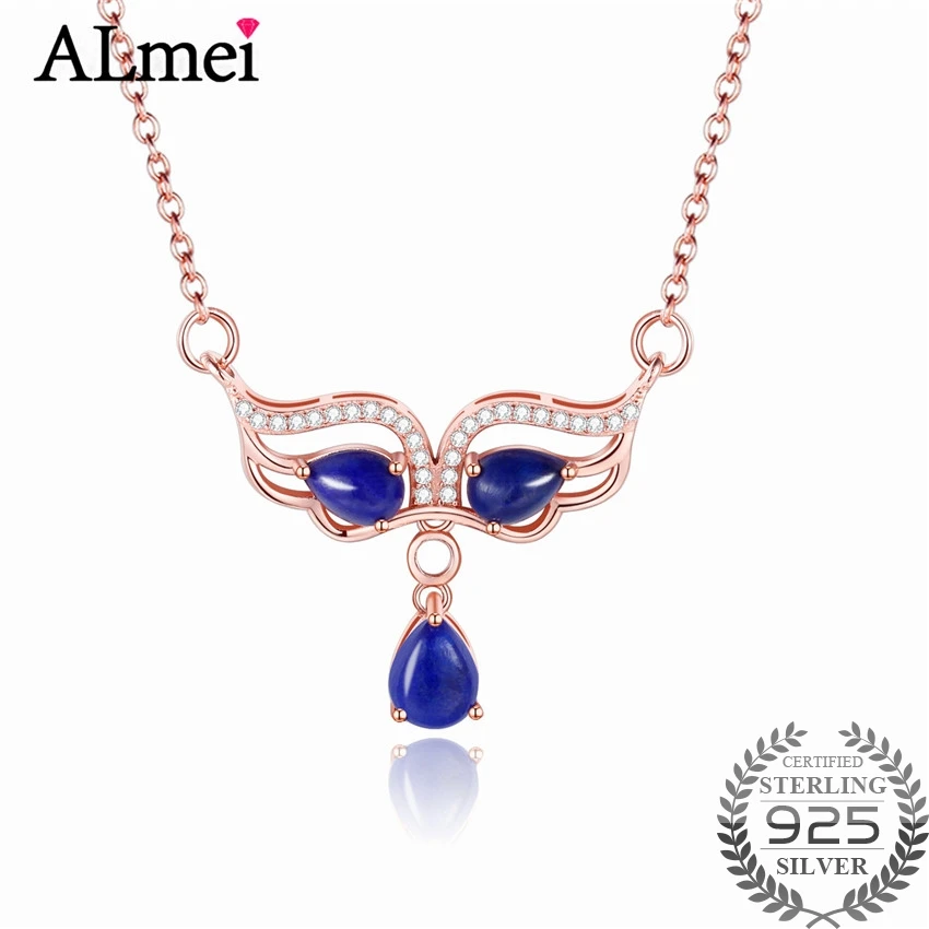 Almei 2018 Для женщин 1.2ct темно синий ляпис маскарад маска Пром Танцы кулон Цепочки и