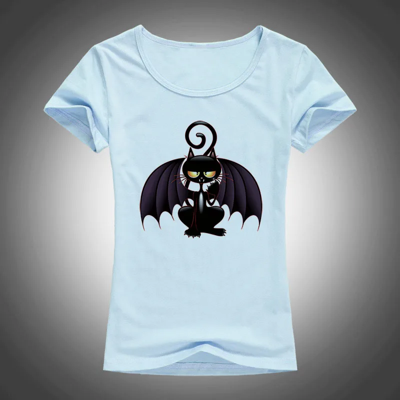 Новинка 2017 футболка с изображением черного кота и крыльев из мультфильма модная