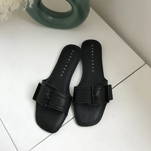 2019 new summer women's Fish mouth fashion fresh air Korean outfit buckle flat slippers size 35-39 f806 | Обувь