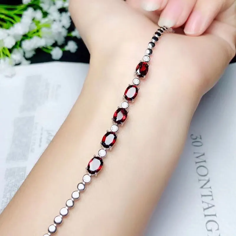 Женская модель вечерние 5 шт. цвет гранат серебряный браслет 925|Гибкие и жесткие