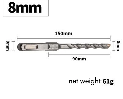 8x150 Square Shank 1 шт. электрическое ударное буровое долото 6/8/10/12 мм квадратный/круглый хвостовик, хром-ванадиевая сталь Сталь плюс для каменной кладки Бетон цемент стены - Цвет: 8x150 Square Shank