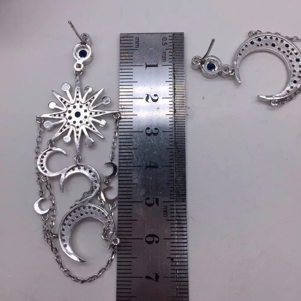 Серьги подвески в форме Луны или звезды с голубым камнем|earrings wedding|drop earings weddinglong