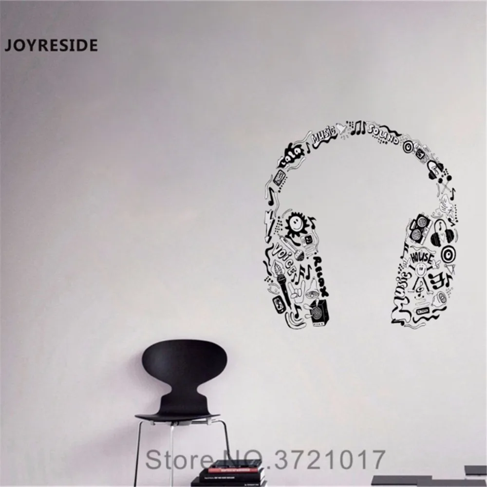 Музыкальные наушники joyesate Виниловая наклейка для оформления стен нот детской
