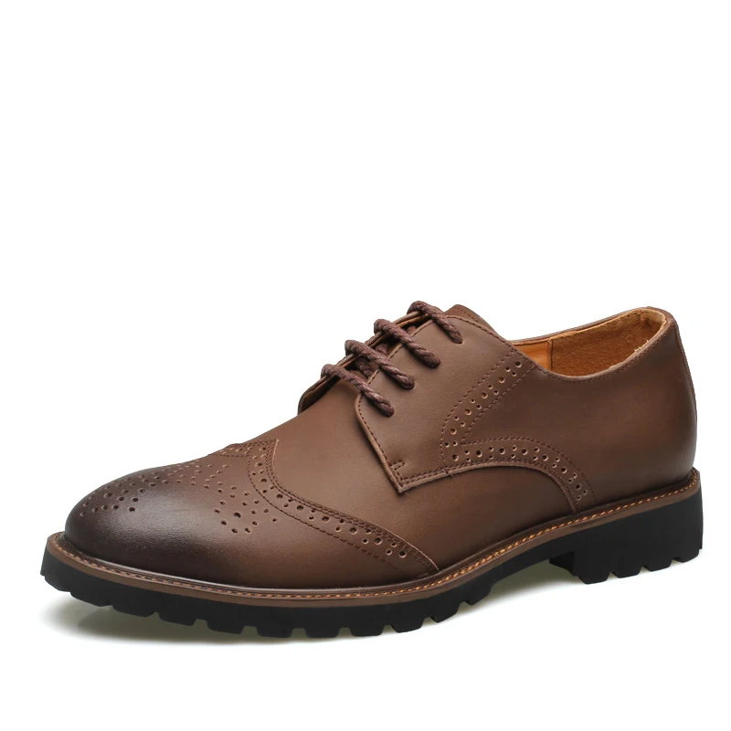 Мужские броги из натуральной кожи на низком каблуке шнуровке|shoes flats|shoe lacesshoes business